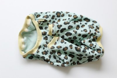 画像1: レオパード柄ワッフルニット 長袖 スモーキーミント M