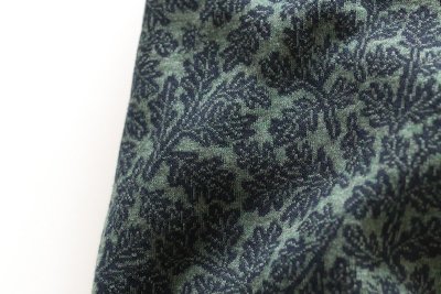 画像3: 葉っぱ柄国産接結生地長袖Tシャツ 紺地に杢グリーン柄 M